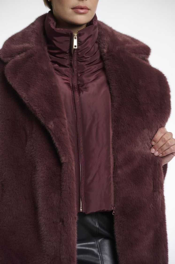 SINGLE BREASTED FAUX FOR COAT CHOCOLATE BEAN