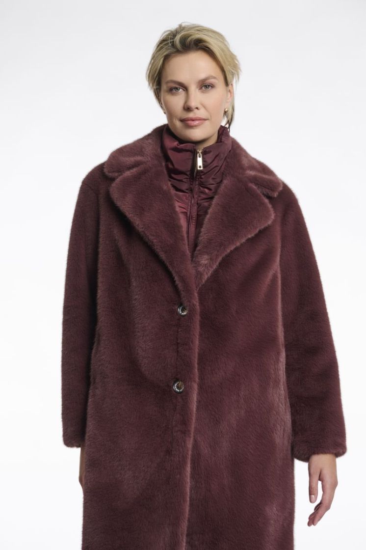 SINGLE BREASTED FAUX FOR COAT CHOCOLATE BEAN