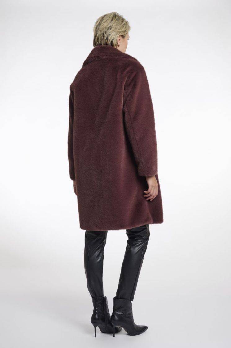 SINGLE BREASTED FAUX FOR COAT CHOCOLATE BEAN