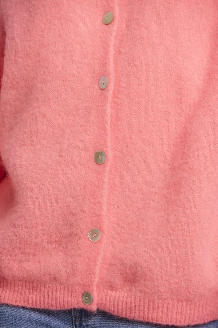 KNITTED CARDIGAN WITH BUTTON NEON CORAL