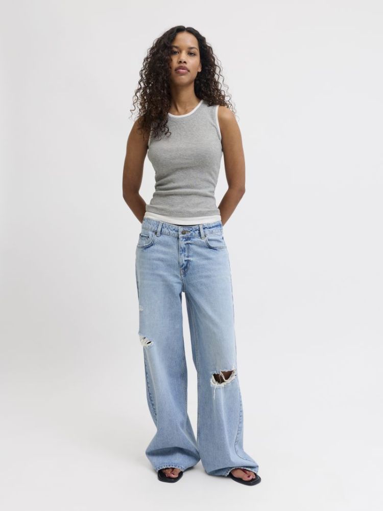 JXHENNA STR SL CONTRAST TOP LIGHT GREY MELA