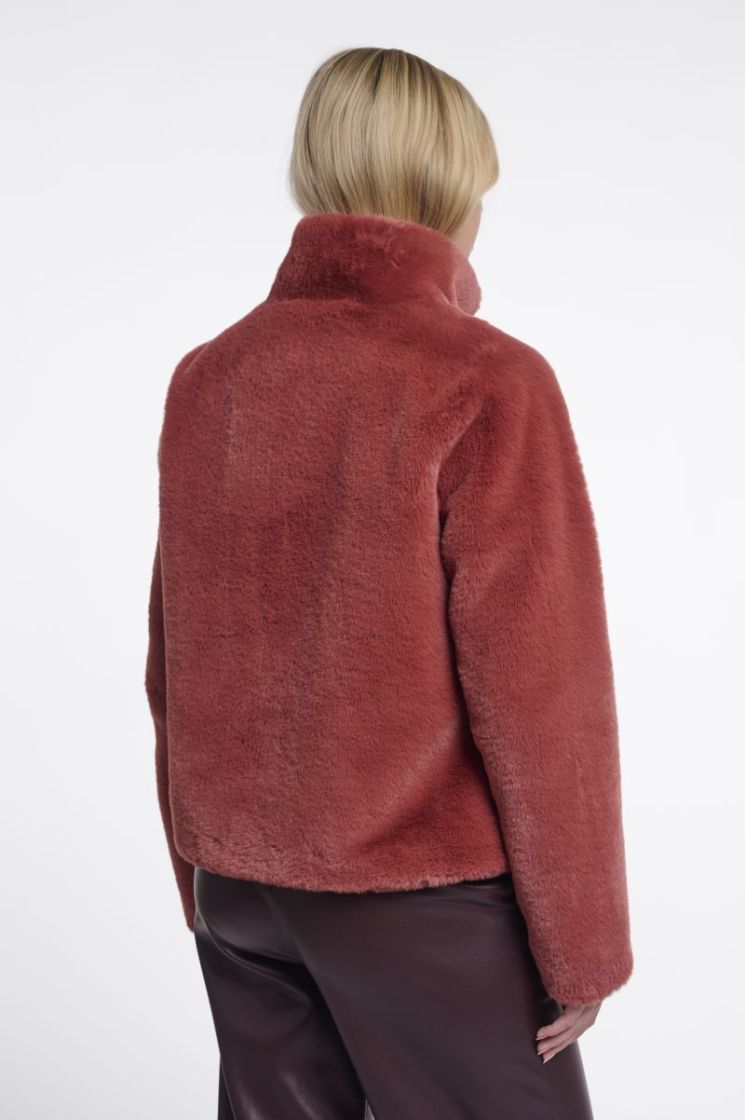 SINGLE BREASTED FAUX FUR JACKE ANTIQUE ROUGE