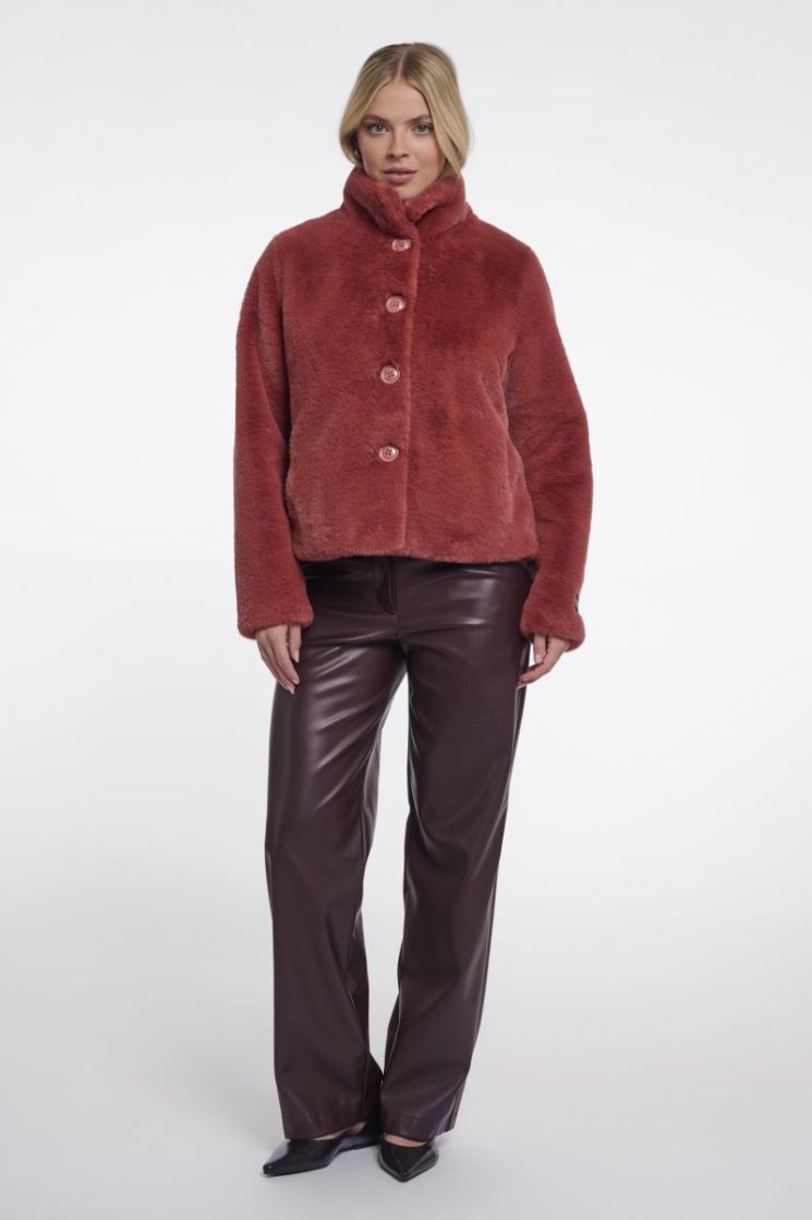 SINGLE BREASTED FAUX FUR JACKE ANTIQUE ROUGE