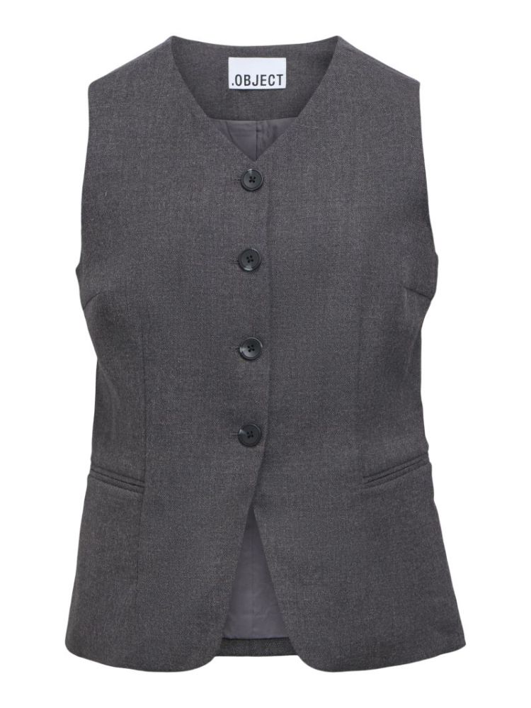 OBJKAVIN RE WAISTCOAT DARK GREY MELAN