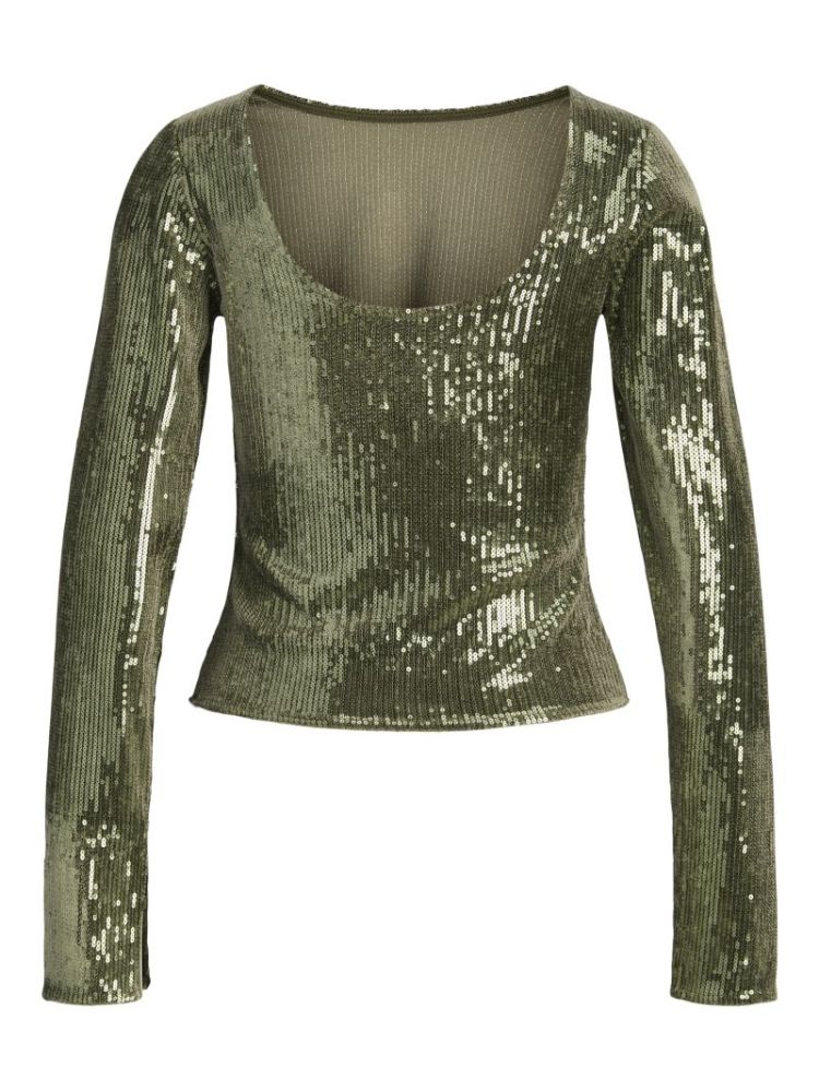 JXNANI SEQUIN LS TOP WINTER MOSS