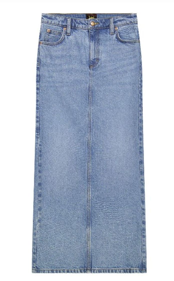 BACK SLIT MAXI SKIRT TINTED BLUE
