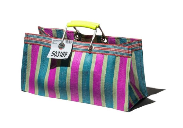 RECYCLED PLASTIC STRIPE BAG GREEN PINK