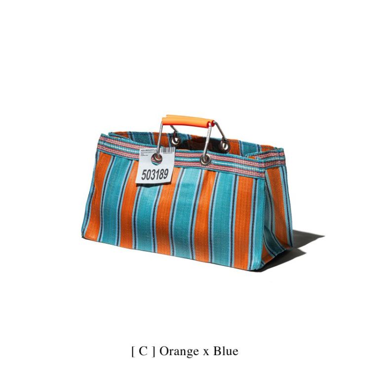 RECYCLED PLASTIC STRIPE BAG ORANGE BLUE