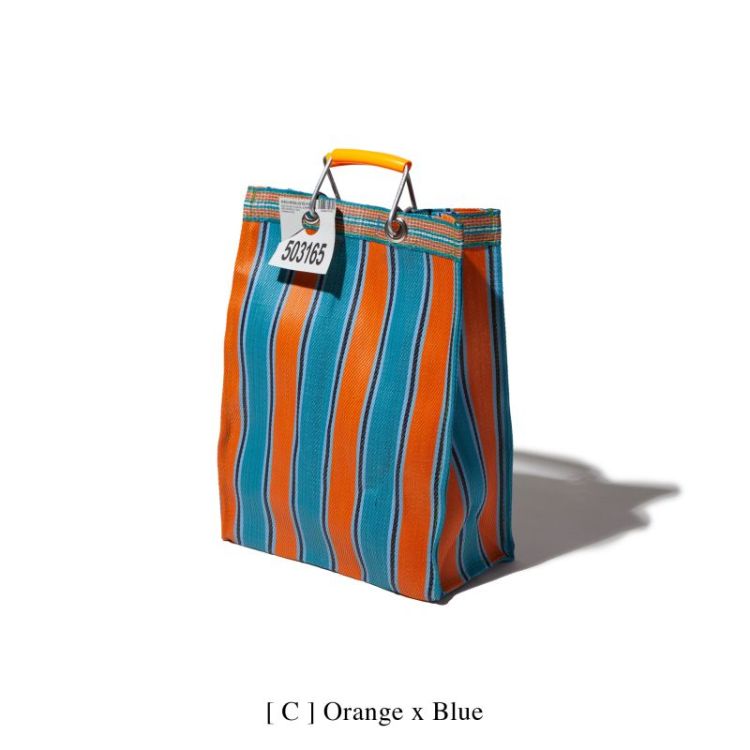 RECYCLED PLASTIC STRIPE BAG ORANGE PINK