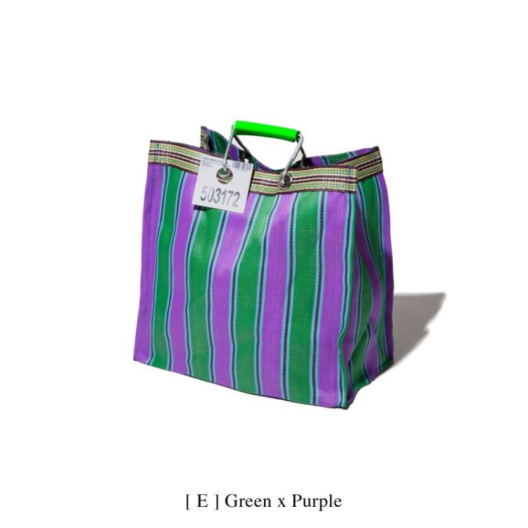 RECYCLED PLASTIC STRIPE BAG GREEN PURPLE