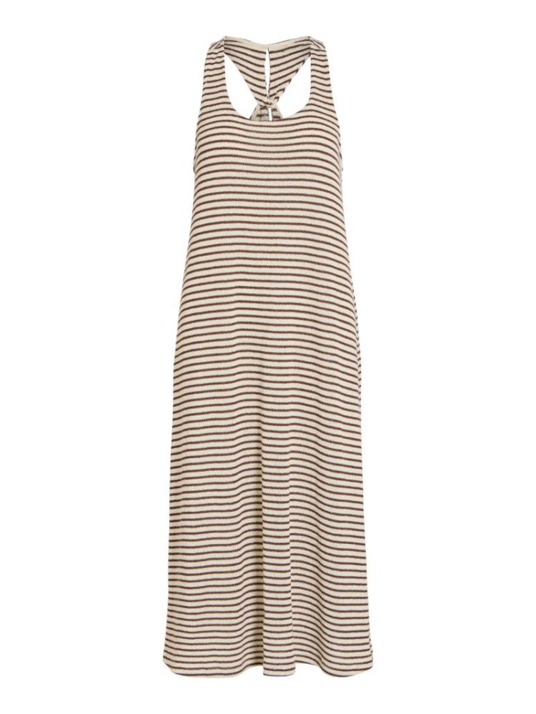 VIKIMIRA U-NECK SL STRIPE MIDI BIRCH STRIPES:T